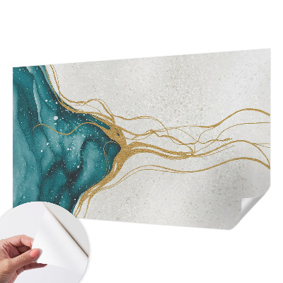 Peel and stick wall mural for bedroom with turquoise linear pattern
