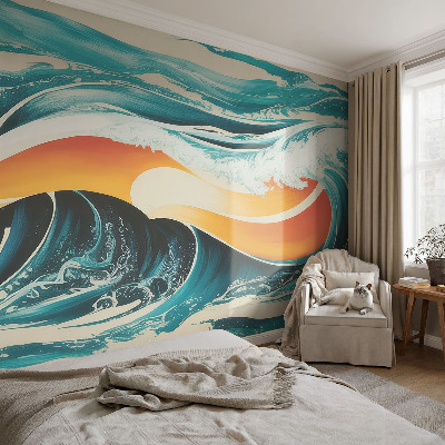 3D wall mural with an abstract waves design