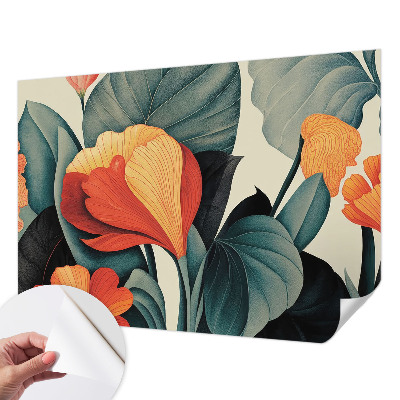 Nursery wall mural with colorful flowers