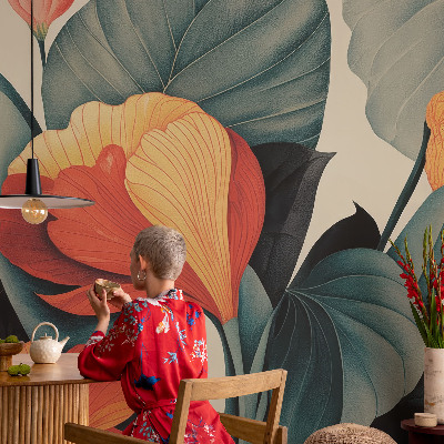 Nursery wall mural with colorful flowers