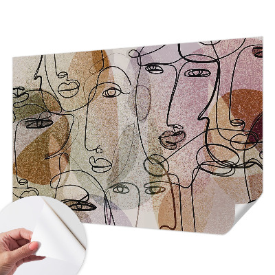 Self-adhesive wall mural with a linear faces design