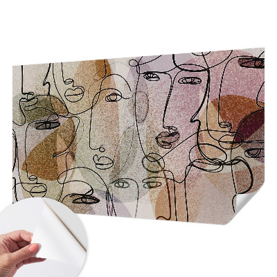 Self-adhesive wall mural with a linear faces design