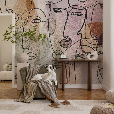 Self-adhesive wall mural with a linear faces design