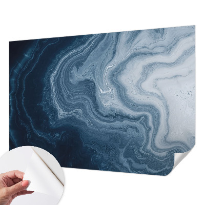 Peel and stick wallpaper mural featuring a blue waves design