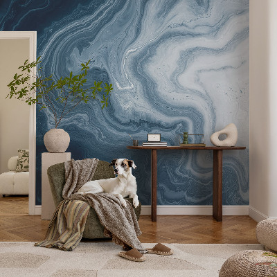 Peel and stick wallpaper mural featuring a blue waves design