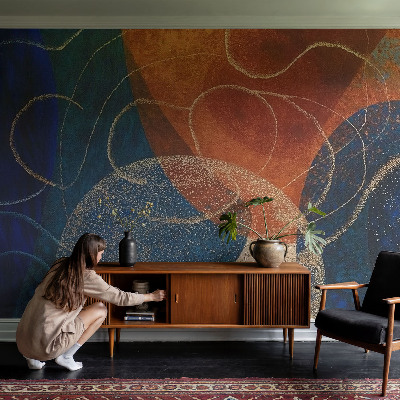 Peel and stick wall mural for bedroom with colorful abstract forms