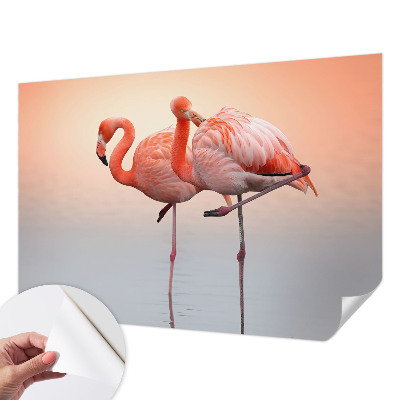 Self-adhesive wall mural with a delicate flamingo motif
