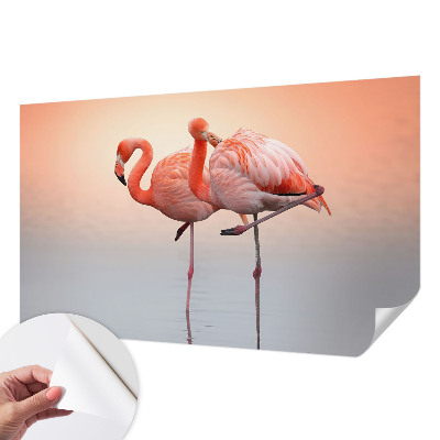 Self-adhesive wall mural with a delicate flamingo motif