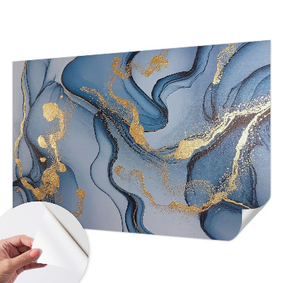 Children's wall mural with a blue waves motif