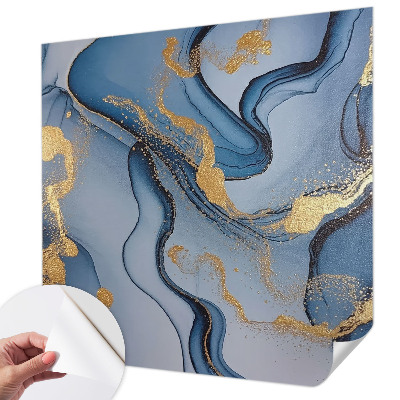 Children's wall mural with a blue waves motif