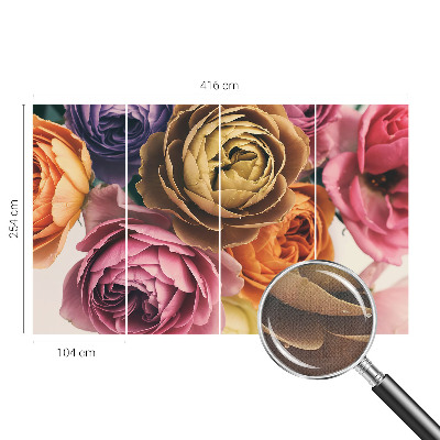Removable wall mural wallpaper with a colorful rose pattern