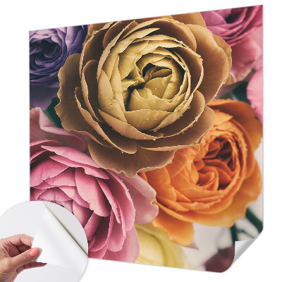 Removable wall mural wallpaper with a colorful rose pattern