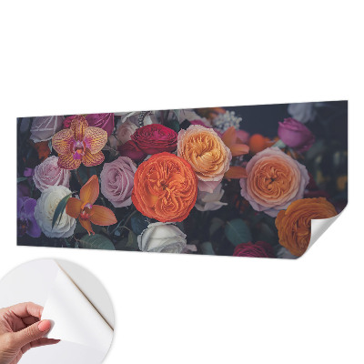 Peel and stick wallpaper mural with a colorful bouquet design