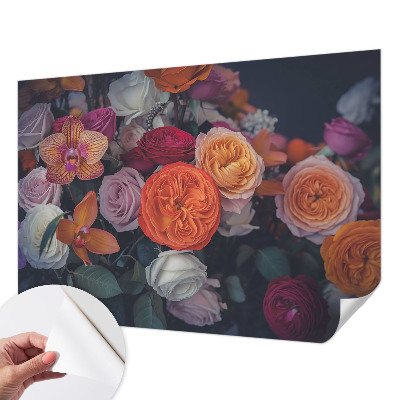 Peel and stick wallpaper mural with a colorful bouquet design