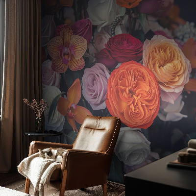 Peel and stick wallpaper mural with a colorful bouquet design