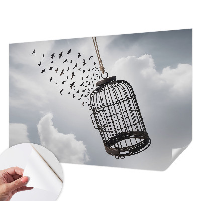 Self-adhesive wall mural with a flying birds motif