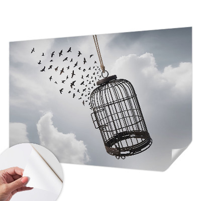 Self-adhesive wall mural with a flying birds motif