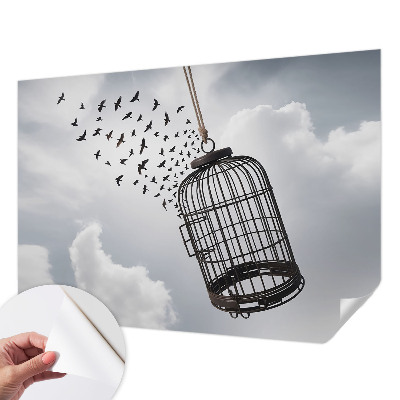 Self-adhesive wall mural with a flying birds motif