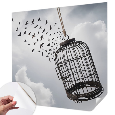 Self-adhesive wall mural with a flying birds motif