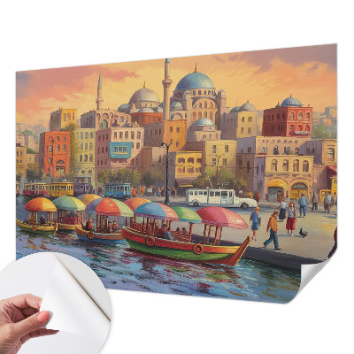 Self-adhesive photo wallpaper with an urban coastal motif