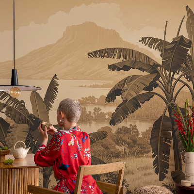 Stick-on wall mural with a tropical panorama design