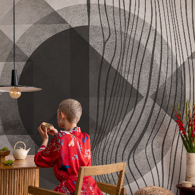 Peel and stick wall mural for living room with an abstract shapes design