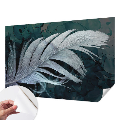 Peel and stick wall mural for bedroom with an ethereal feather design