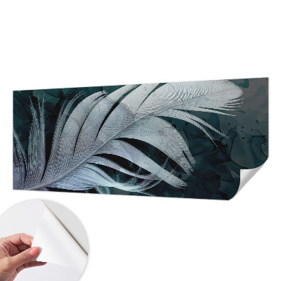 Peel and stick wall mural for bedroom with an ethereal feather design