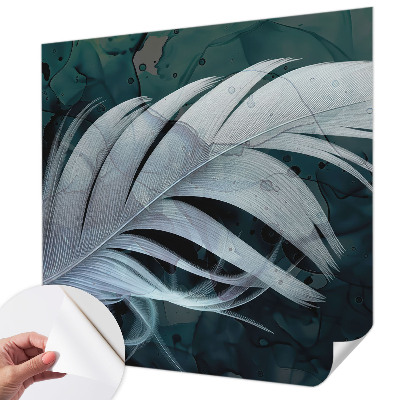 Peel and stick wall mural for bedroom with an ethereal feather design
