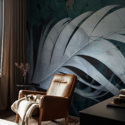 Peel and stick wall mural for bedroom with an ethereal feather design