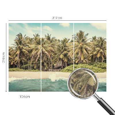 Nursery wall mural with a tropical beach design
