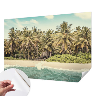 Nursery wall mural with a tropical beach design