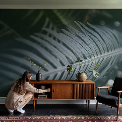 Children's wall mural with a green leaf design