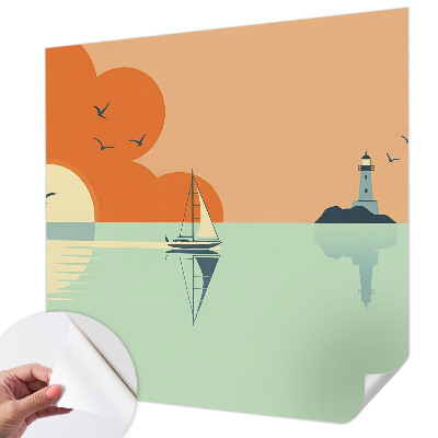 Peel and stick wallpaper mural with a sea-inspired design titled 