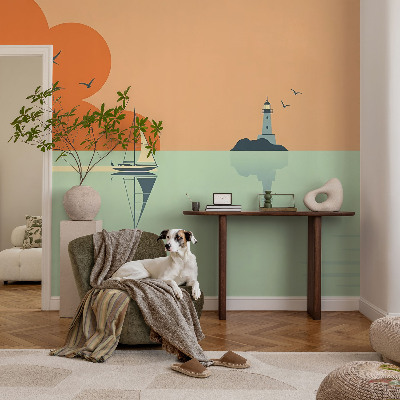 Peel and stick wallpaper mural with a sea-inspired design titled 
