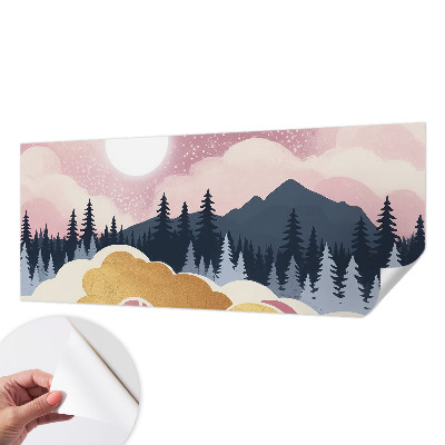 Peel and stick wall mural for living room with a pink sunset design