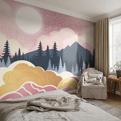 Peel and stick wall mural for living room Pink Sunset