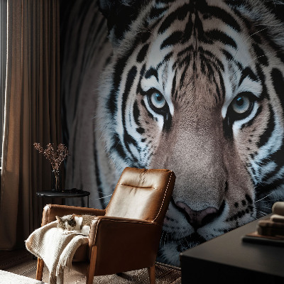 Nursery wall mural with a tiger portrait design