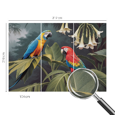 Peel and stick wall mural for bedroom Colorful parrots