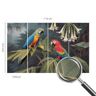 Peel and stick wall mural with a colorful parrots design for the bedroom