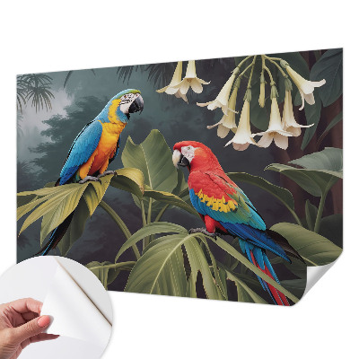 Peel and stick wall mural for bedroom Colorful parrots