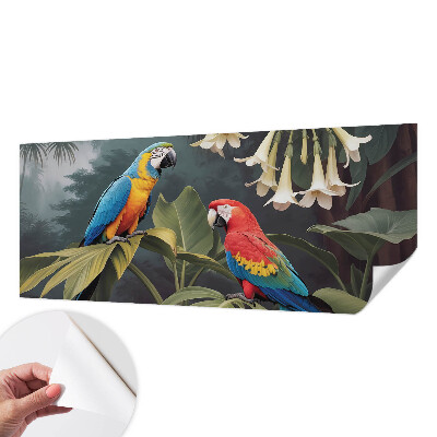 Peel and stick wall mural with a colorful parrots design for the bedroom