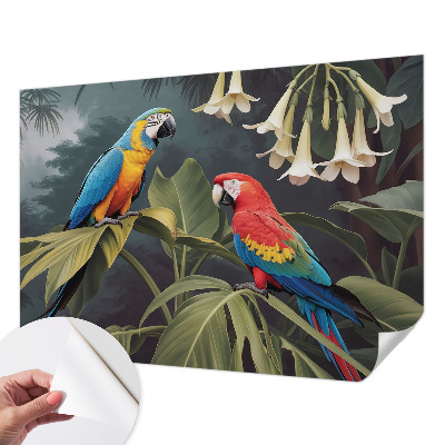 Peel and stick wall mural for bedroom Colorful parrots