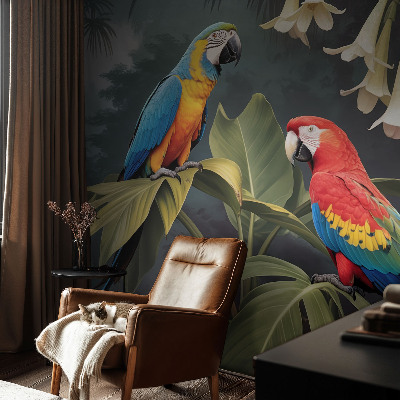 Peel and stick wall mural for bedroom Colorful parrots