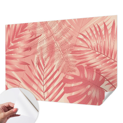Peel and stick wall mural with tropical leaf design