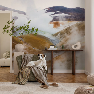 Baby room wall mural with a volcanic hills design