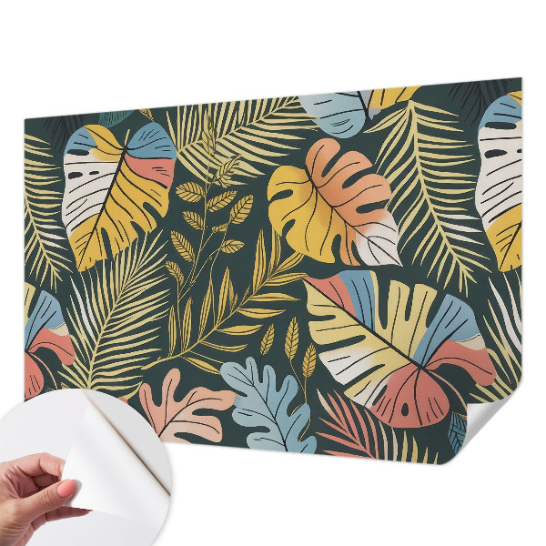 Peel and stick wall mural for living room with a tropical energy design