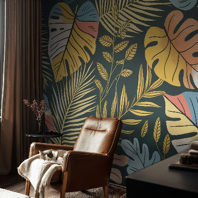 Peel and stick wall mural for living room with a tropical energy design