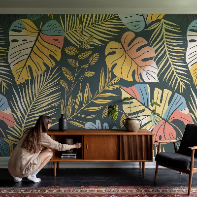 Peel and stick wall mural for living room with a tropical energy design