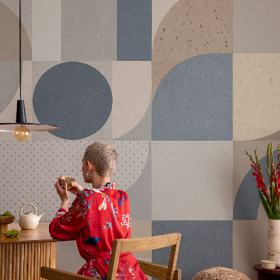 Removable wall mural wallpaper with a geometric mosaic pattern